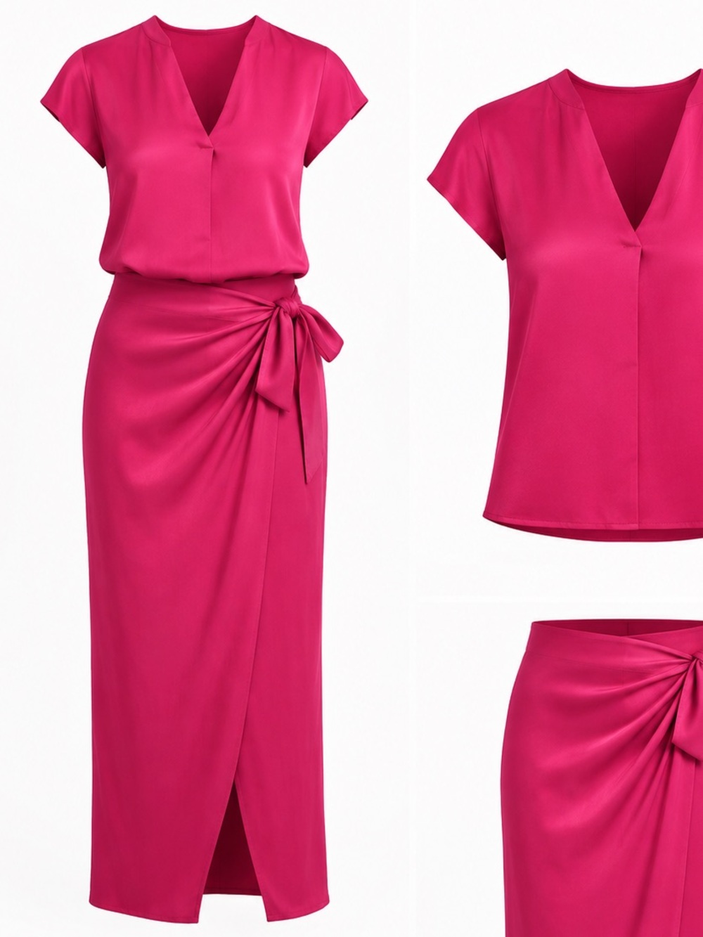 Peter Cohen New York Fuchsia Pink Tie-Waist Maxi skirt top set formal wow - Picture 2 of 12